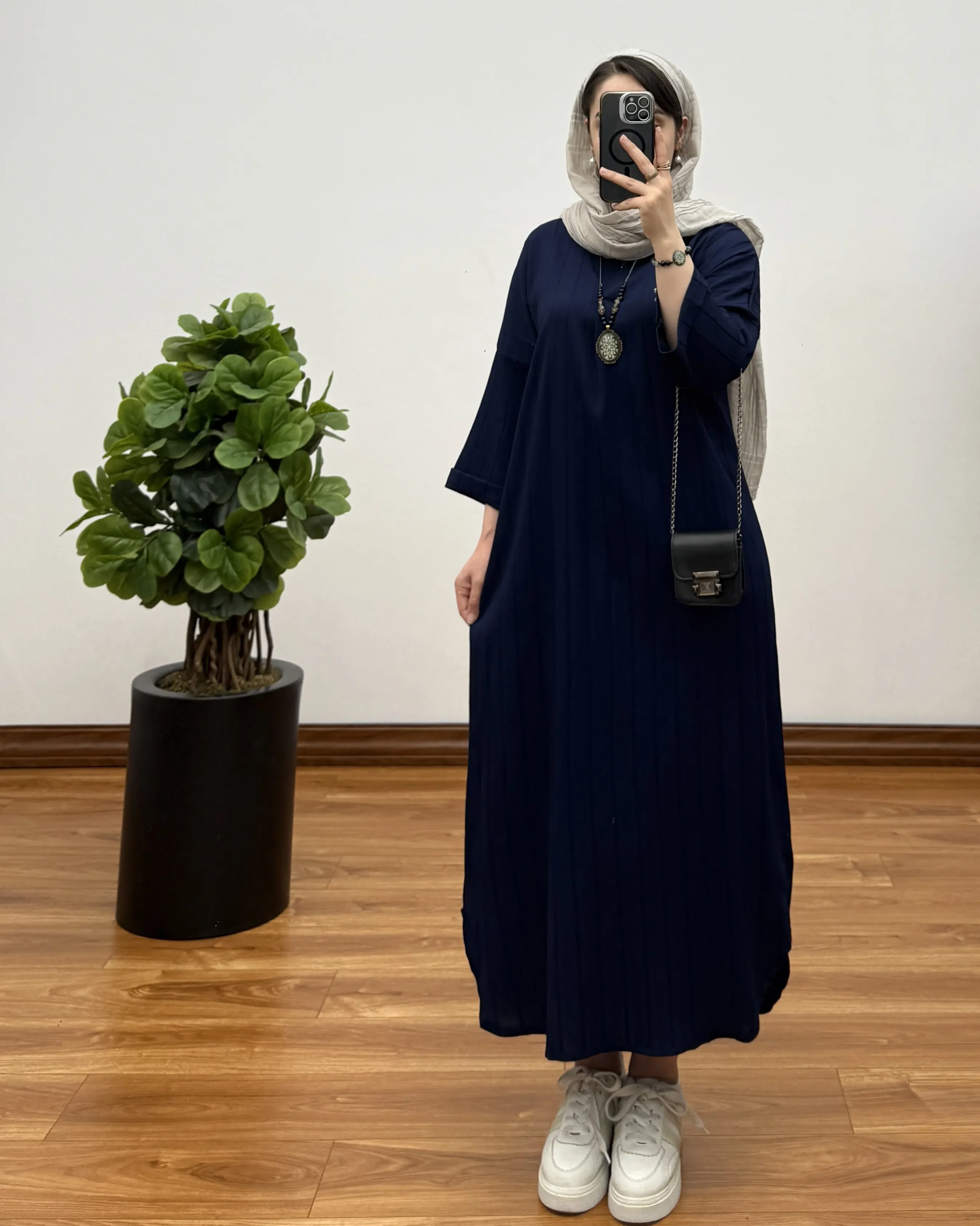 کفتان زنانه بلند مدل یقه کوبایی